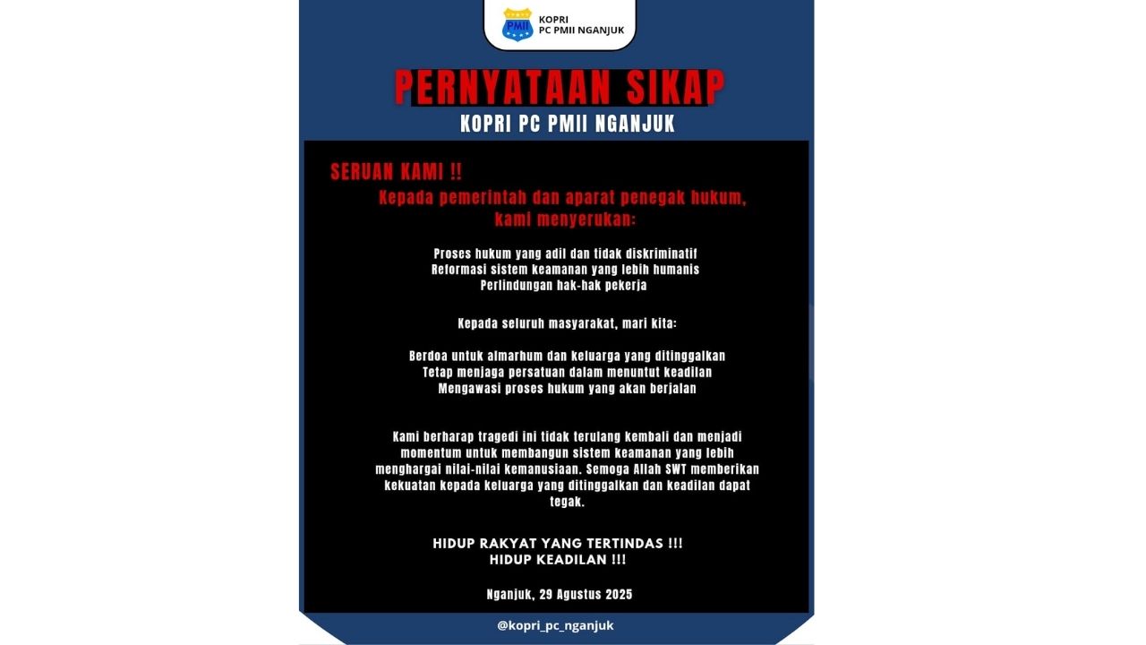 Pernyataan Sikap Kopri PC PMII Nganjuk, Kabupaten Nganjuk.(Dokumen Pamflet KOPRI PC PMII Nganjuk/serayunusamtara.com)